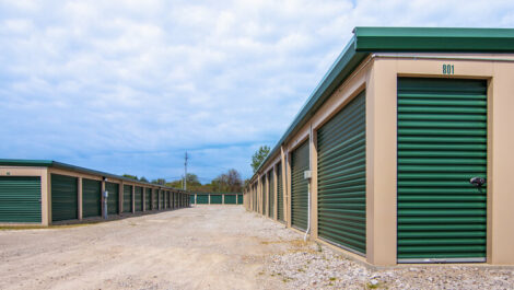 Outdoor Storage Units with Graveled lot.