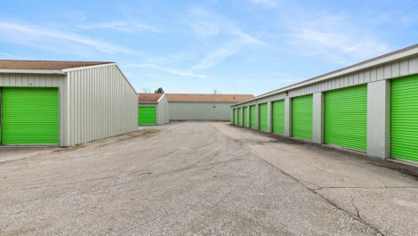 Paved lot with Outdoor Storage Units.
