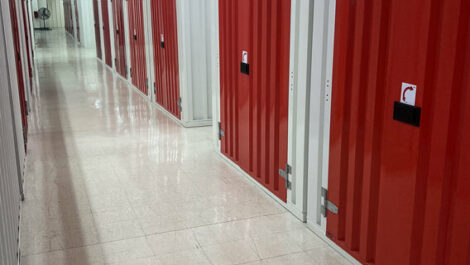 Exterior of storage units at Prestige Storage in Muskegon, MI on East Apple Avenue.