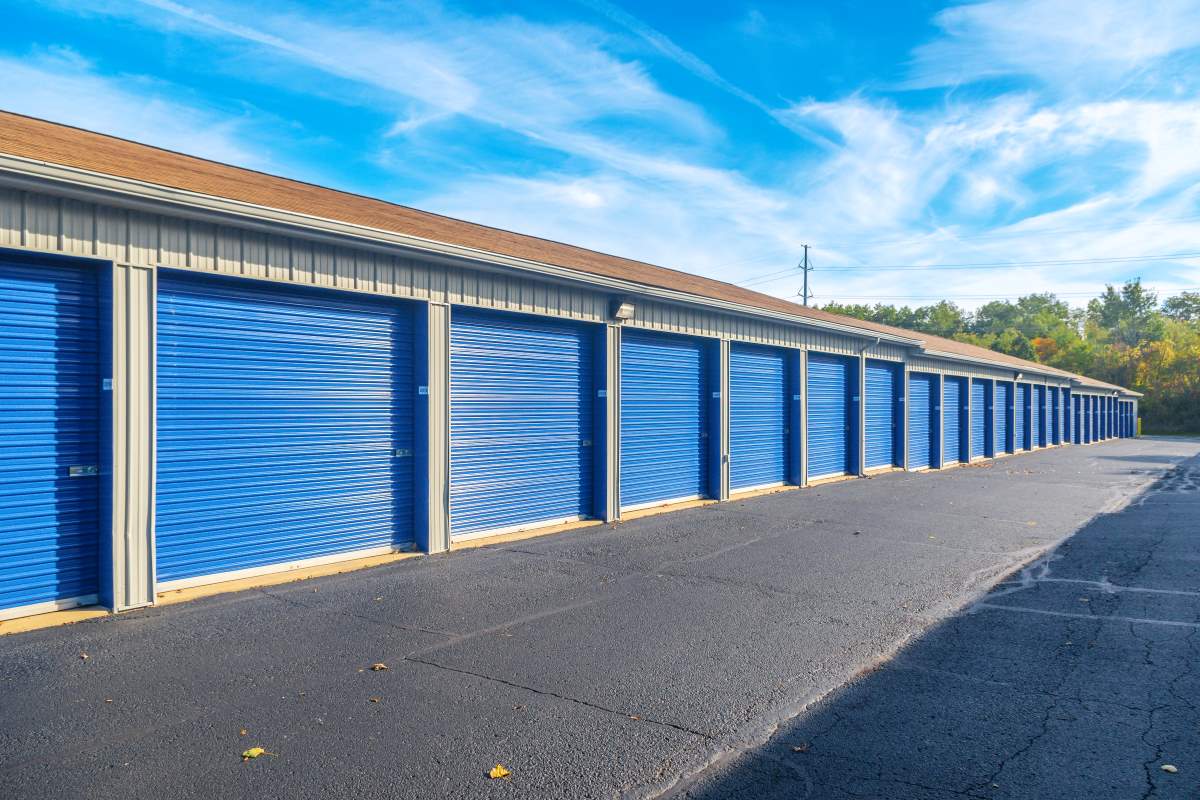 Exterior view of storage units at Prestige Storage Washington, MI facility.