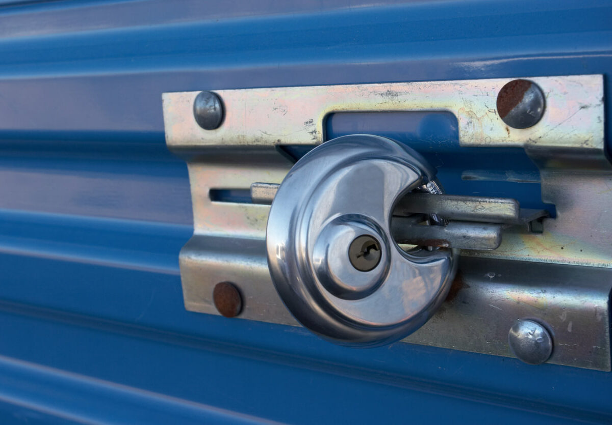 Close-up of a disc lock on a secure storage unit