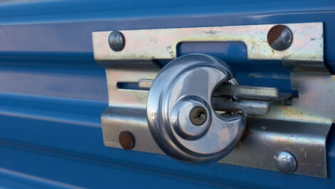 Close-up of a disc lock on a secure storage unit