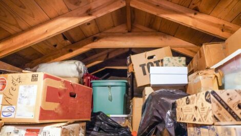 Cluttered attic like this can become open and ready for use with our storage tips.