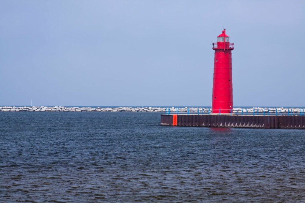 Muskegon Pier lighthouse in Muskegon, MI.