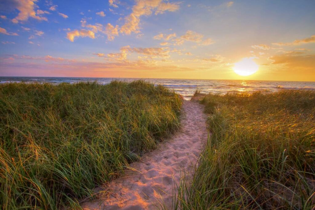 Sunset view of Lake Michigan seen from Muskegon, MI.